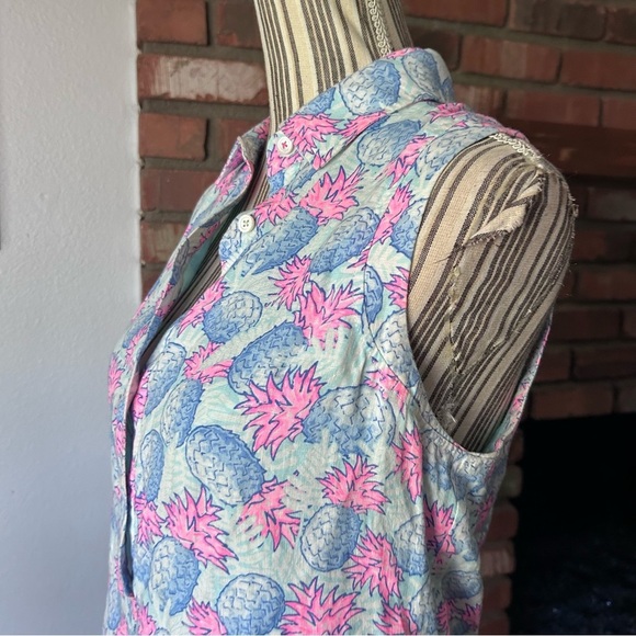 Vineyard Vines Linen Pineapple Print Sleeveless Shirt Dress Sz 8 - Picture 5 of 9